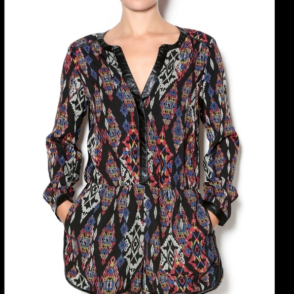 Mustard Seed NWT Baddie Boujee Boho faux leather trim Long Sleeve romper medium - Picture 1 of 15